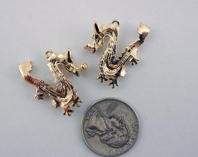 Pair of Gold-tone Dragon Charms with Rhinestones