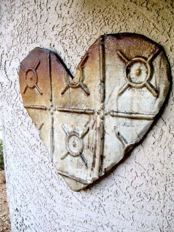 Industrial Metal Heart Wall Hanging made with Antique Ceiling