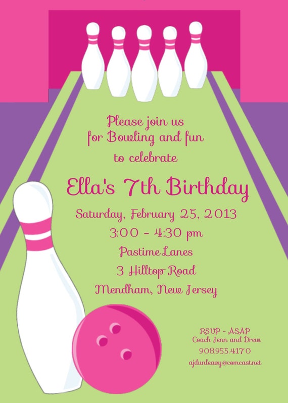 Items similar to girl bowling party personalized custom digital ...