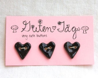 Heart Ceramic Button Porcelain with Black Glaze