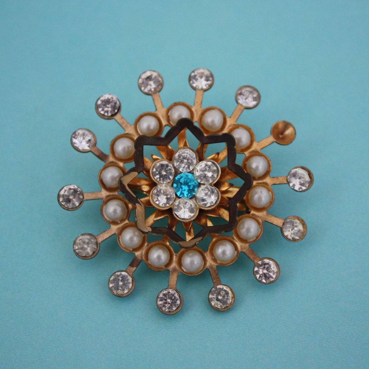 Rhinestone and Faux Pearl Flower Brooch – Vintage Costume Jewelry Pin ...