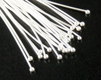 Brass Ball Headpins 100 Ball Pins Shiny Silver Bright 2 inch (50mm) 21 gauge NF (1057pin50s1)xz