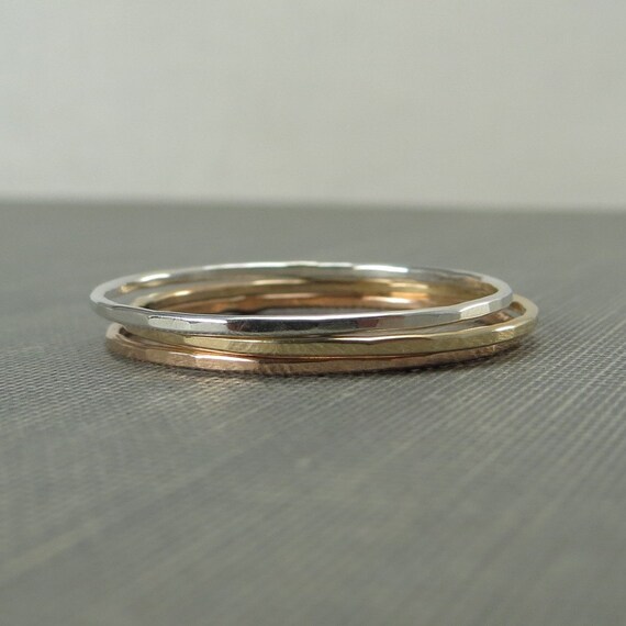 Sterling Silver and Gold-Filled Mix Stackable Rings - Super Slim - Set of 3 - Simple Modern Minimal Rings