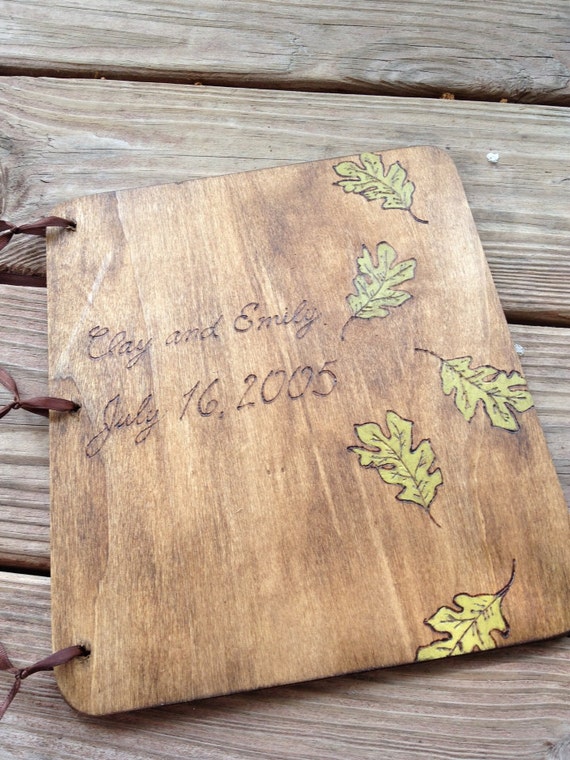 Custom Wedding Guest Book - Oak leaves by LazyLightningArt