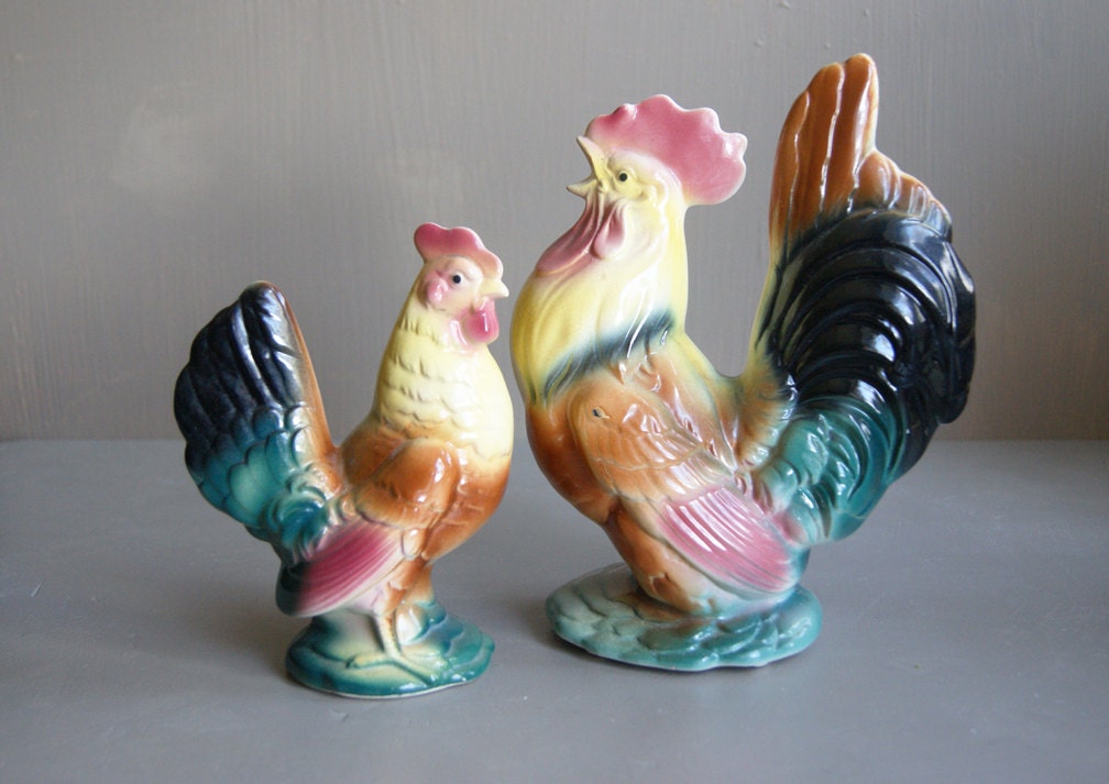 Vintage Rooster and Hen Figurine by Royal Copley Farmhouse