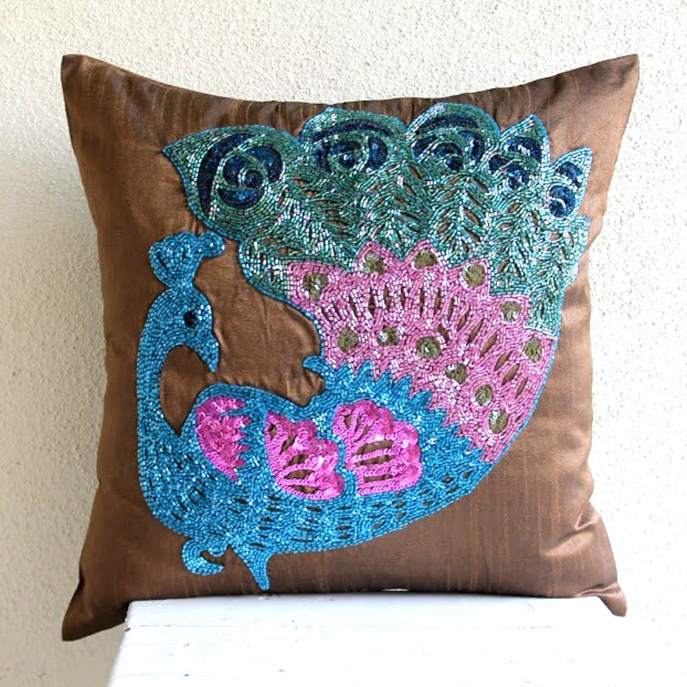 Luxury Brown Accent Pillows 16x16 Silk