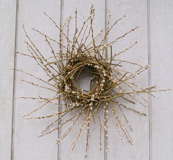 Fresh Pussy Willow Wreath - Spring Wreath - Natural Primitive Wreath