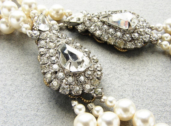 Vintage Bridal Statement Necklace Wedding Pearl Jewelry 9591