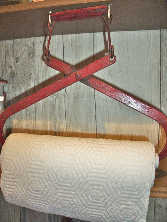 primiTive anTique IcE TonGs PAPER TOWEL HOLDER with wooden