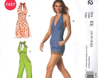 McCalls 6332 Misses Monroe Style Halter Dress Jumpsuit Romper Pattern Womens Sewing Size 14 16 18 20 Bust 36 38 40 42 UNCUT