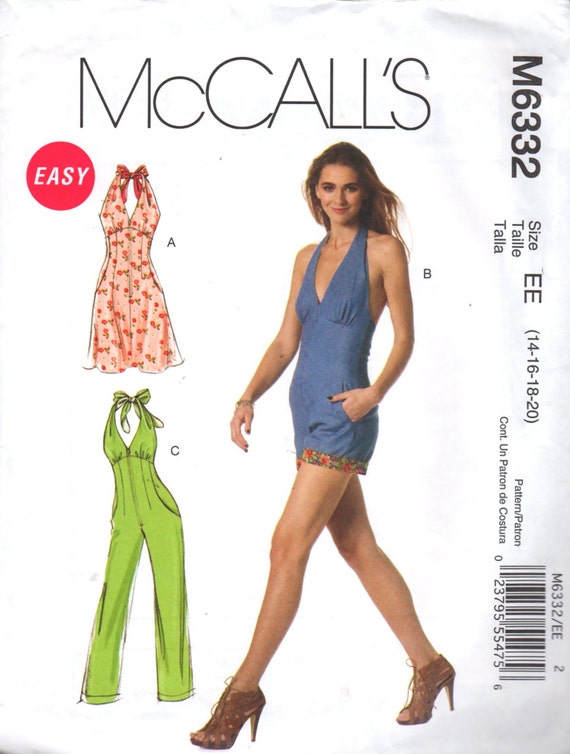 McCalls 6332 Misses Monroe Style Halter Dress Jumpsuit Romper Pattern ...