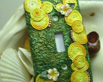 Swirls and Flowers Polymer Clay Light Switch Plate Cover