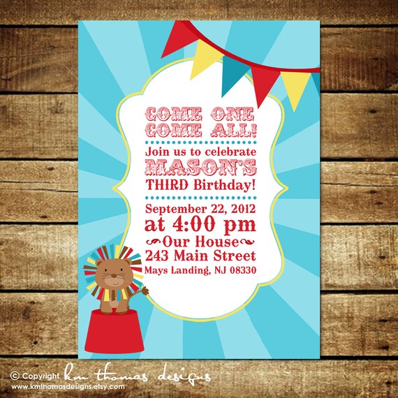 CIRCUS...Custom Printable Birthday Invitations...by KM Thomas Designs Il_570xn