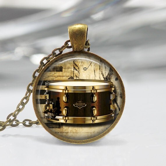 Drum Glass PendantInstrument JewelryMusic Necklace Drum