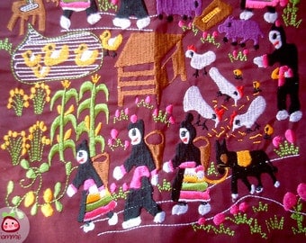 Hmong Fabric, Hmong textile, Lisu Fabric, hmong fabric, hill tribe, embroidered, sewn, redish-purple, red, purple, fabric for crafting