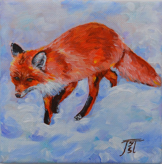 Items similar to Fox Snow Original Painting on canvas on Etsy