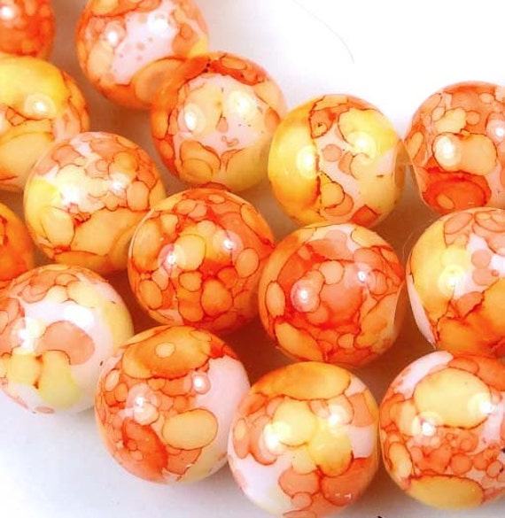 8mm Baking Varnish Glass Round Beads Orange w/ by ebeadshow
