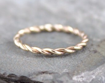 Yellow Gold Band - Twist Band - 14K Yellow Gold Ring - Stacking Ring - 14K Yellow Gold Wedding Band - Friendship Ring