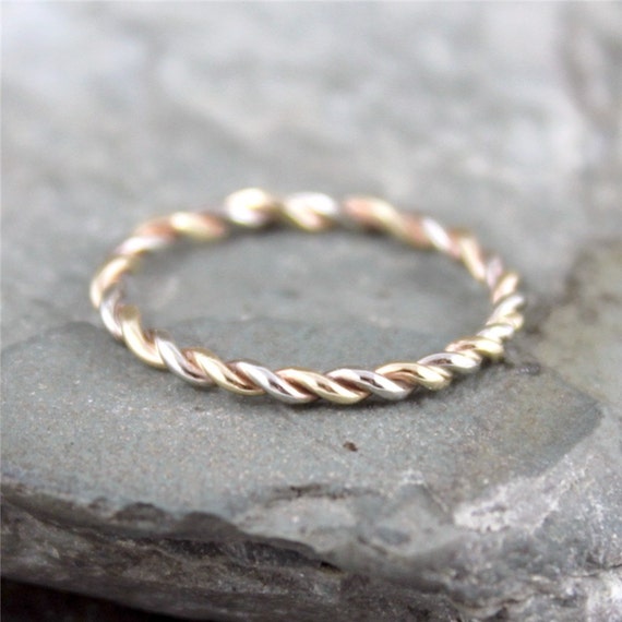 Yellow and White Gold Band - Twist Band - 14K White and Yellow Gold ...
