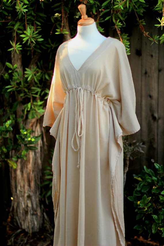 Caftan Maxi Dress Beach Cover Up Kaftan in Natural Cotton