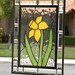 SPRING DAFFODIL - Large Contemporary Stained Glass Window Panel with Yellow and Green Daffodil and Clear Bevels