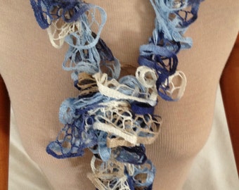 sashay scarf/ready to ship/Stylish Scarf/crochet/handmade scarf/long scarf/ ribbon scarf/Crochet Scarf/Rumba Scarf/ruffled scarf