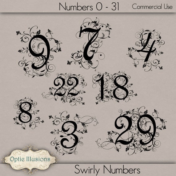 Swirly Fancy Numbers Table Numbers Commercial Use 0