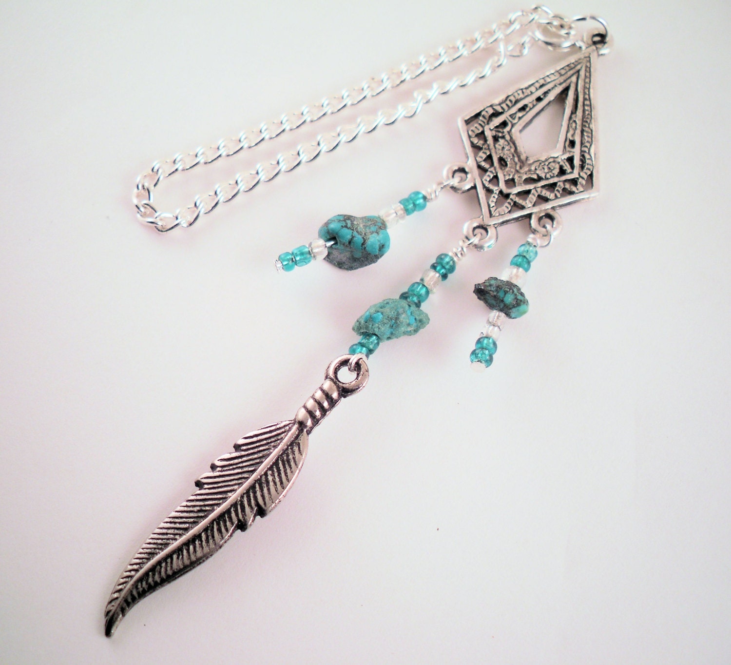 Rear View Mirror Car Charm Silver Tone Feather with