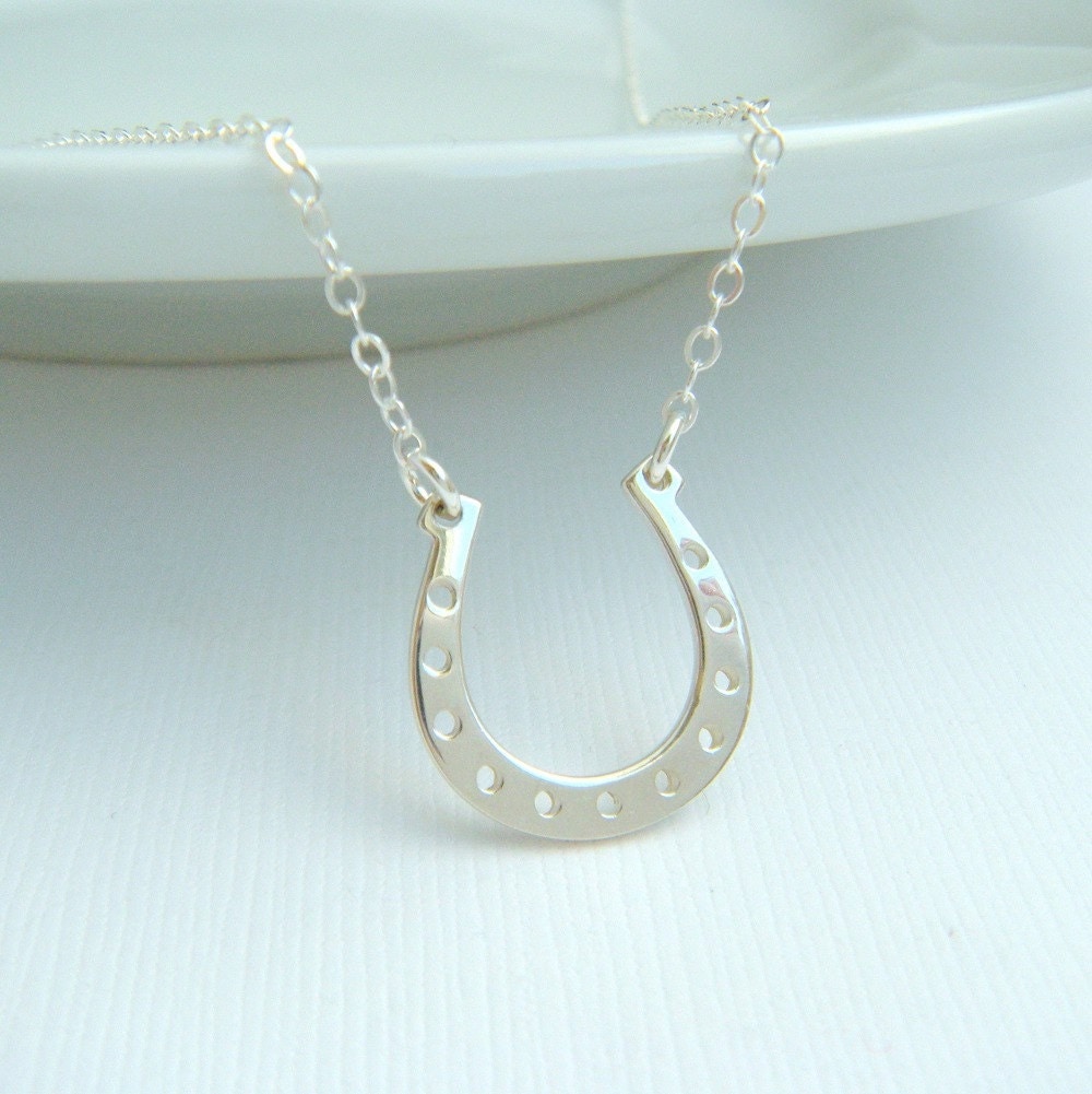 silver horseshoe necklace. lucky charm jewelry. good luck.