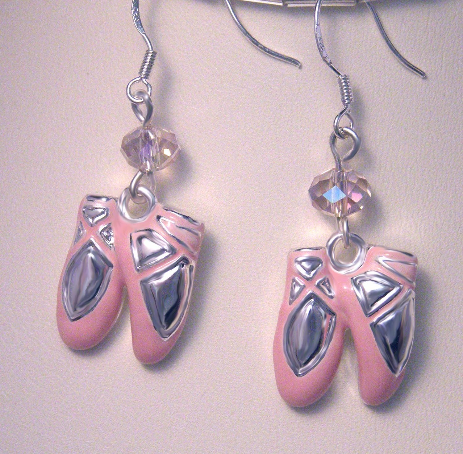 Pink Ballet Shoes Earrings Silver Dangle Ballerina by Texaswoman