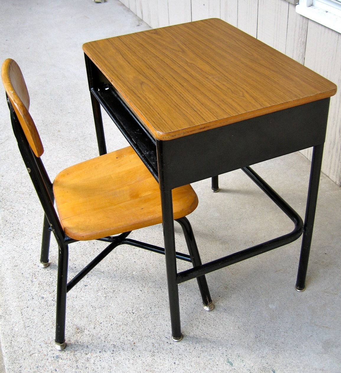 Child Classroom Desk and Chair Mid Century Industrial Metal
