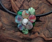 Hancrafted Flower Lampwork Pendant on Leather Cord Necklace