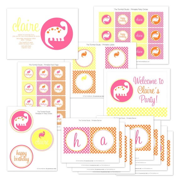Girl Dinosaur Party Collection by The TomKat Studio Il_570xn