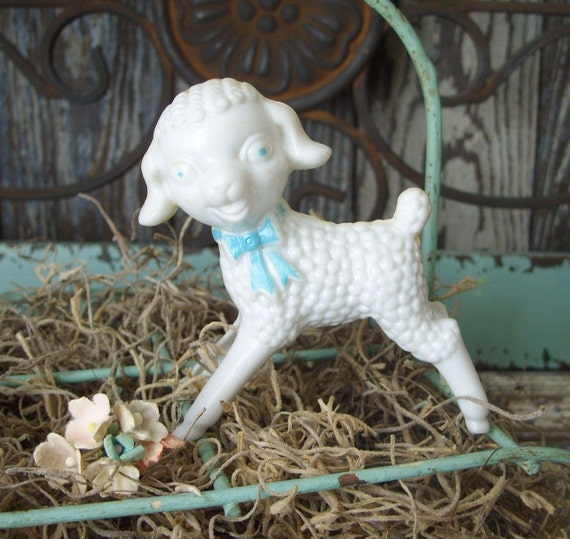 Vintage White Easter Lamb Rosen Hard Plastic Toy