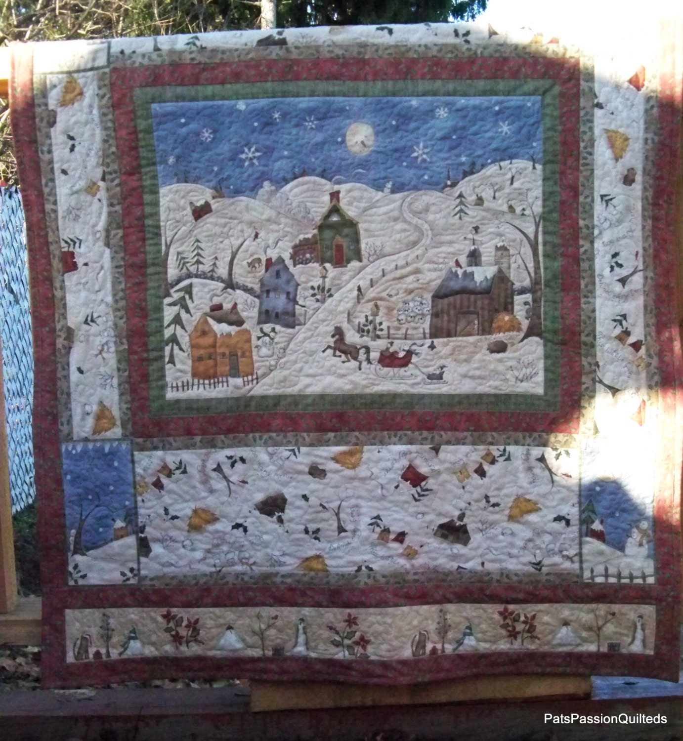 Winter Village Scene Patchwork Lap Quilt Quilted Throw or