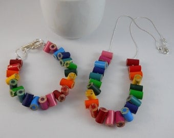 Necklace and Bracelet Jewelry Set - Colored Pencil - Beaded Necklace - Teacher - Teacher Gift - Pencil - Multi Color Rainbow - Adjustable