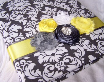 WEDDING GUEST BOOK - Charcoal Gray and Yellow, Super Modern Shabby Style with Photo Spot, Custom colors available