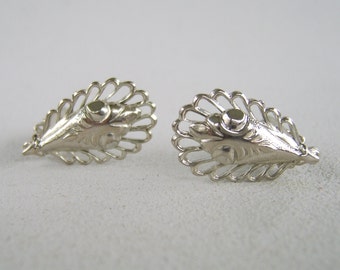 Vintage Silver Filigree Earrings Clip On Mid Century