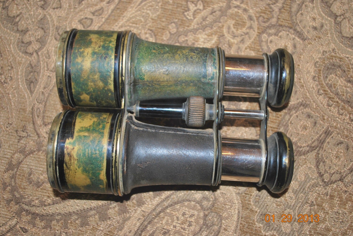 Antique Brass and Leather Military Binoculars Paris France and
