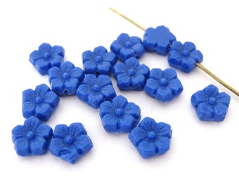 Vintage Flower Beads Sapphire Blue Glass Floral Czech 8mm vgb0637 (15)