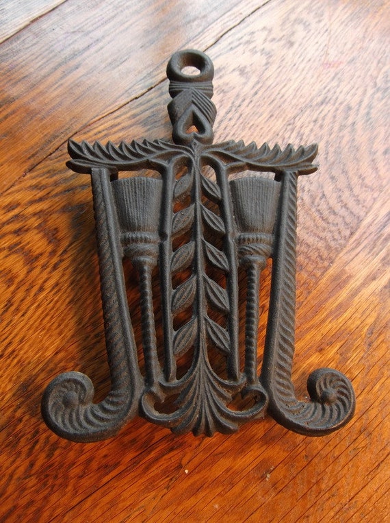 Vintage Cast Iron Trivet with Wheat Design