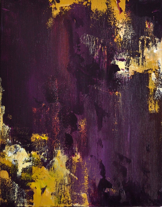 Plum and Yellow Original Abstract Painting 12x9