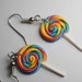 Rainbow Lollipop Earrings, Miniature Food Jewelry, Polymer Clay Food Earrings