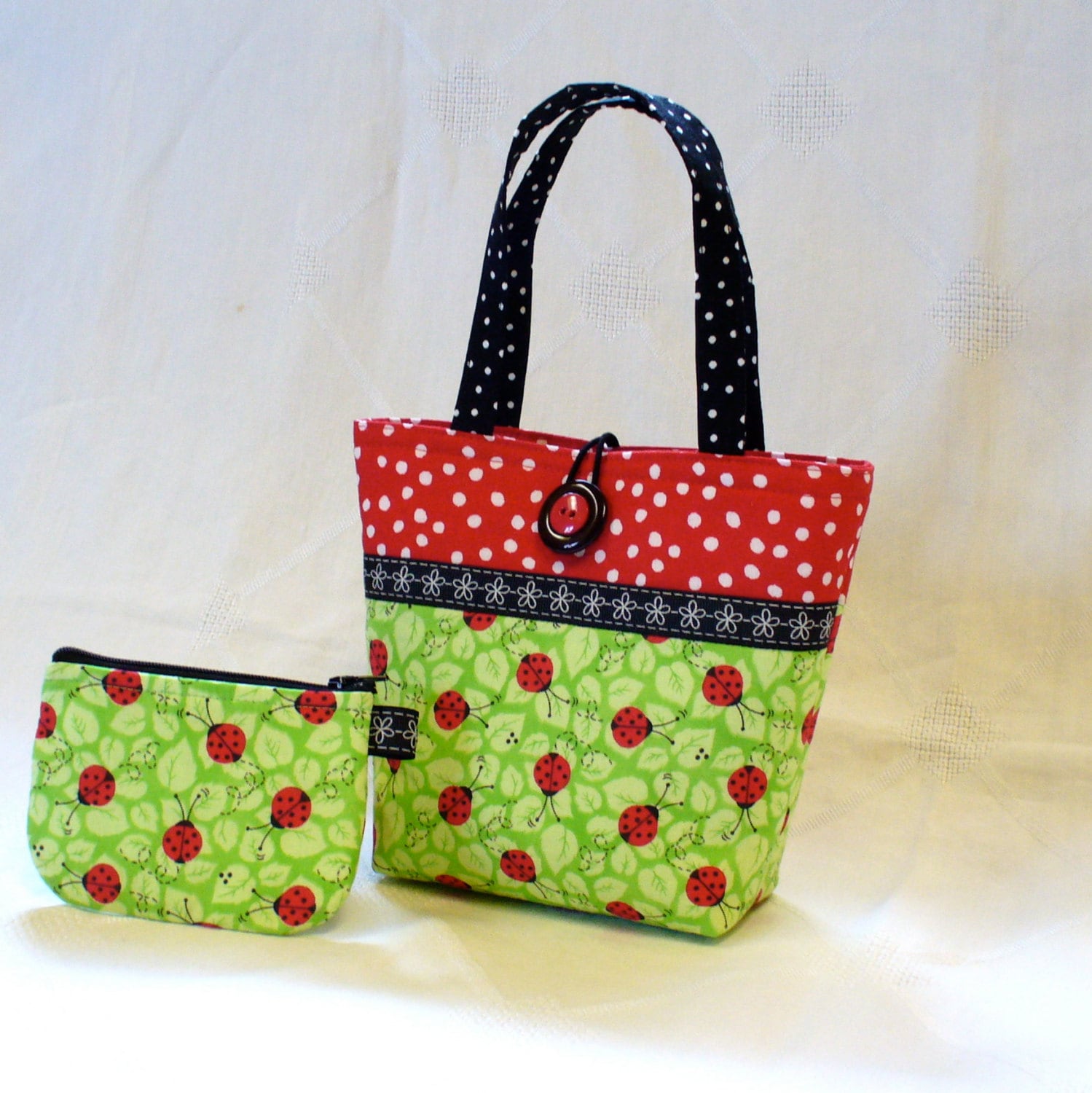 Little Girls Purse Coin Purse Set Ladybugs Fabric Mini Tote