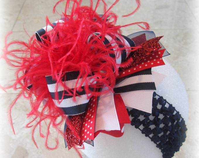 Nautical Hair Bow, Over the Top Hairbow, Red Striped Hair Bow, Preppy Haribow, OTT Bows, Large Hair Bow, Boutique hairbow, Girls Hair Bows,