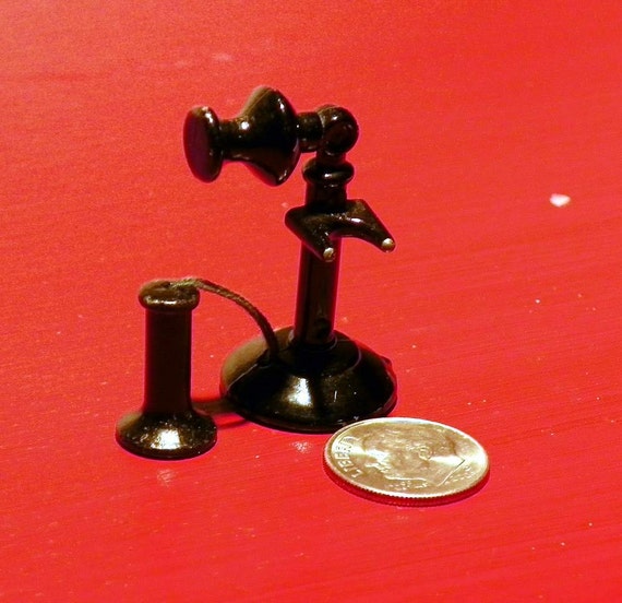 Vintage Miniature Black Cast Iron Telephone . Dollhouse