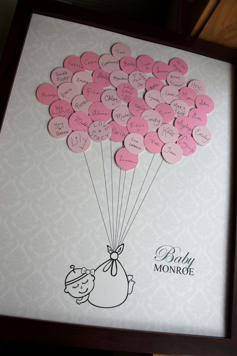 Baby Shower Guestbook Damask Background Girl