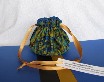 ... PEACOCK Jewelry Bag - Fabric Jewelry Pouch - Drawstring Jewelry Tote