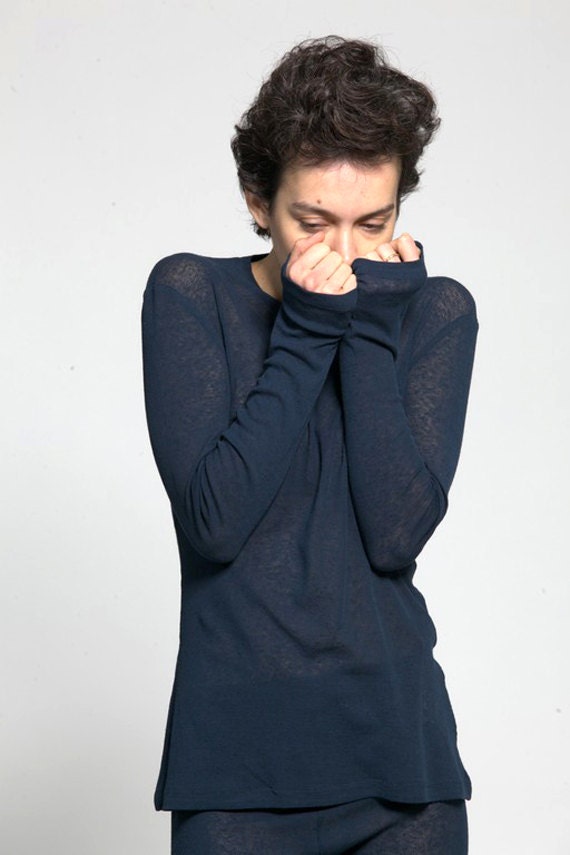 Long sleeve basic womens top Viscose Linen blend Rib by duende74