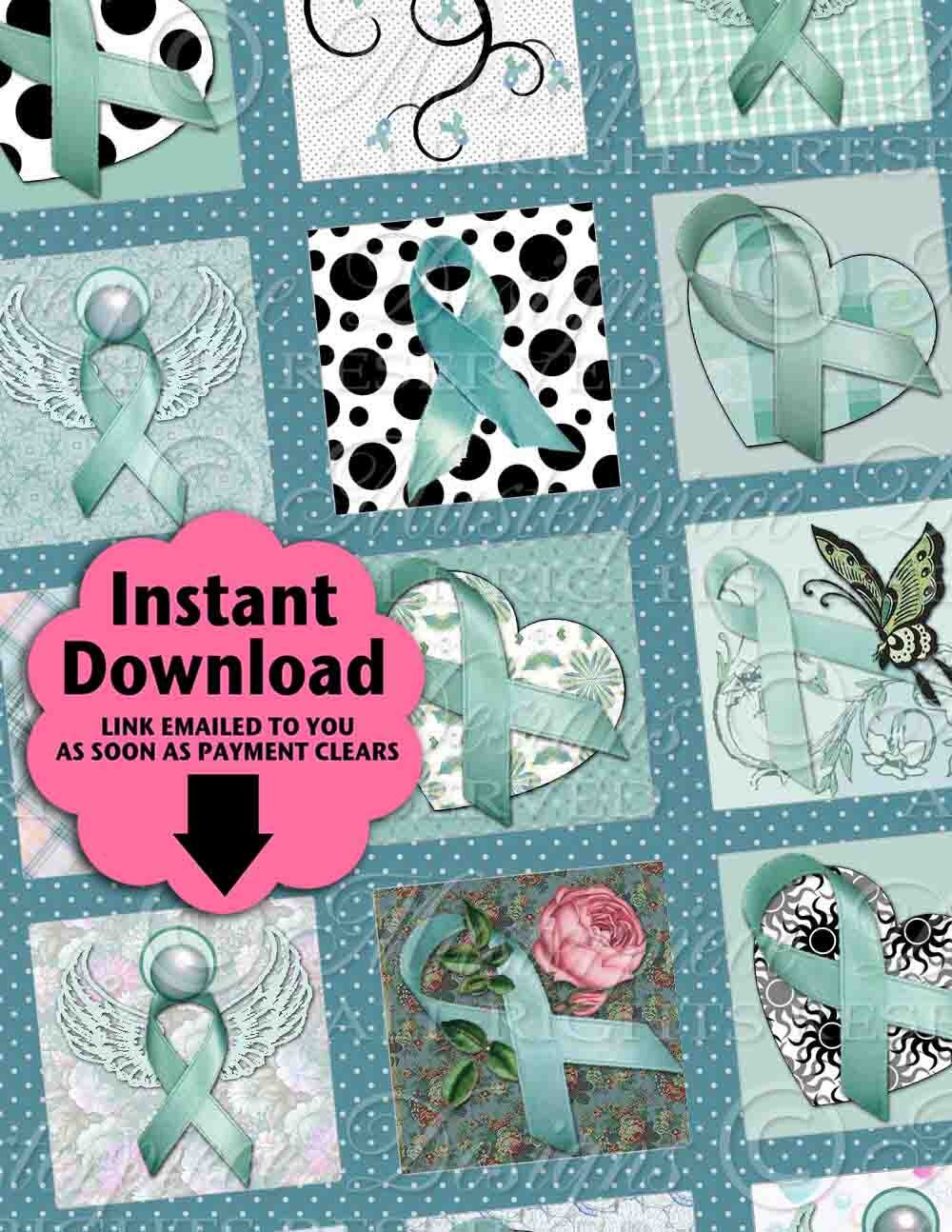 Ovarian Cancer Awareness Ribbons Printable Squares / Teal